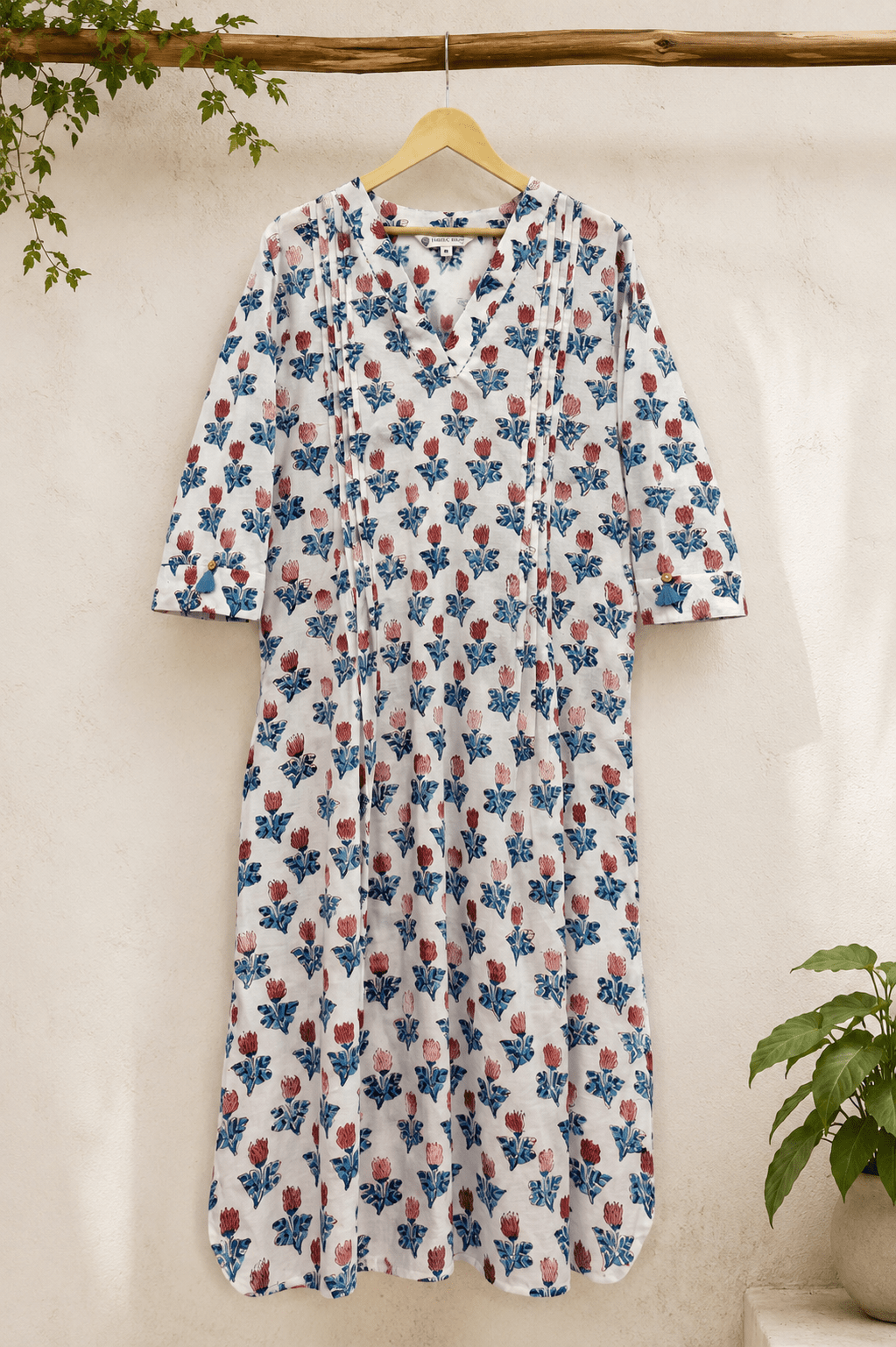 White Tulip Booti Hand Block Printed Cotton Kurta - Tara-C-Tara