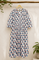 White Tulip Booti Hand Block Printed Cotton Kurta - Tara-C-Tara