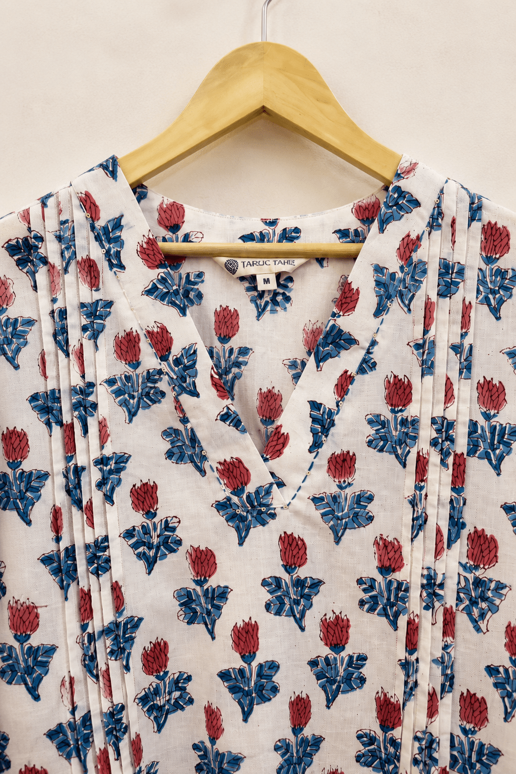 White Tulip Booti Hand Block Printed Cotton Kurta - Tara-C-Tara