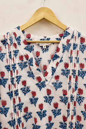 White Tulip Booti Hand Block Printed Cotton Kurta - Tara-C-Tara