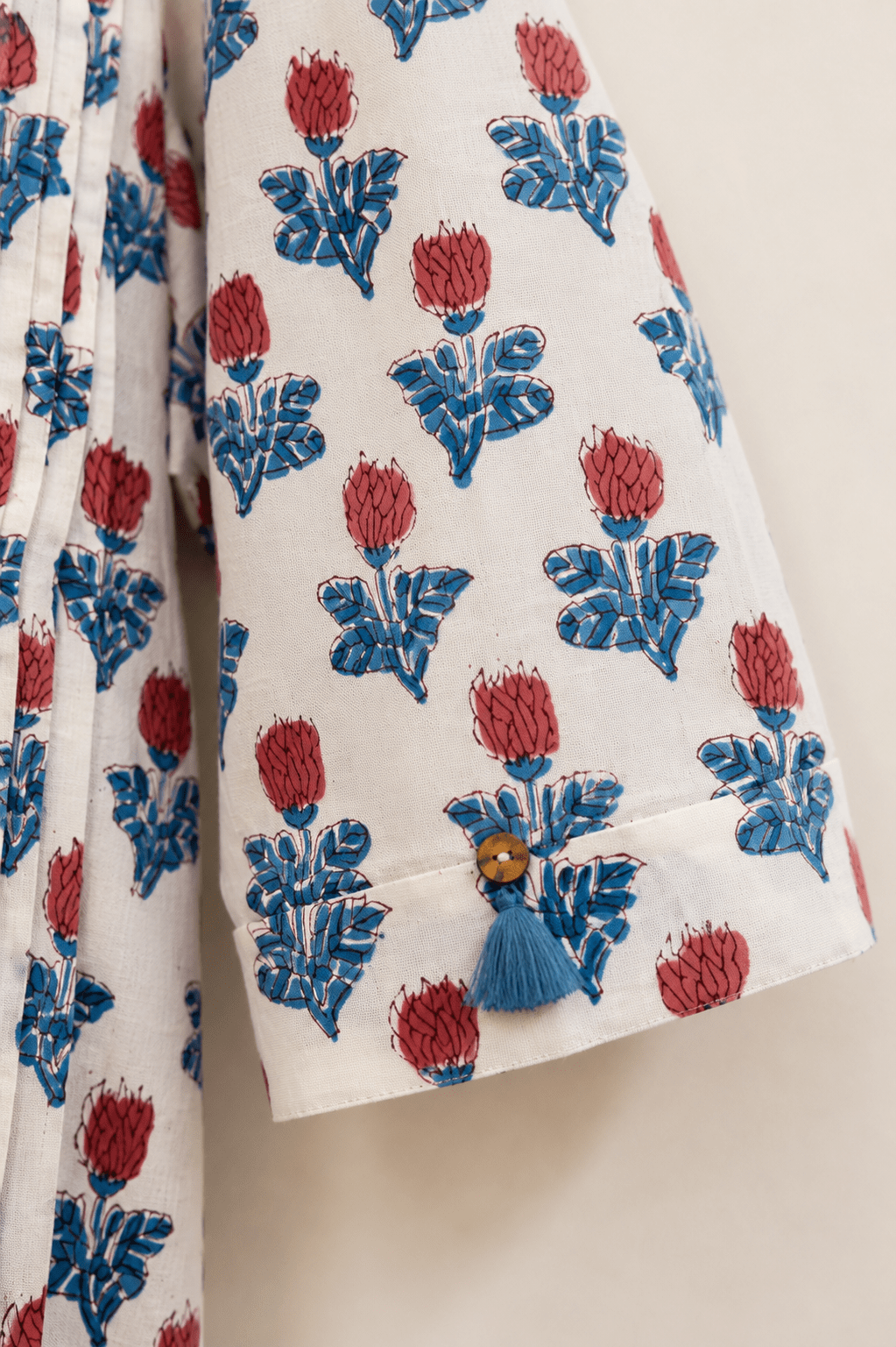 White Tulip Booti Hand Block Printed Cotton Kurta - Tara-C-Tara