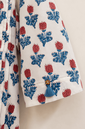 White Tulip Booti Hand Block Printed Cotton Kurta - Tara-C-Tara
