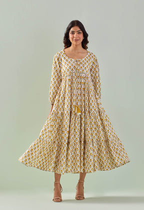 WHITE YELLOW TIERED DRESS - Tara - C - Tara