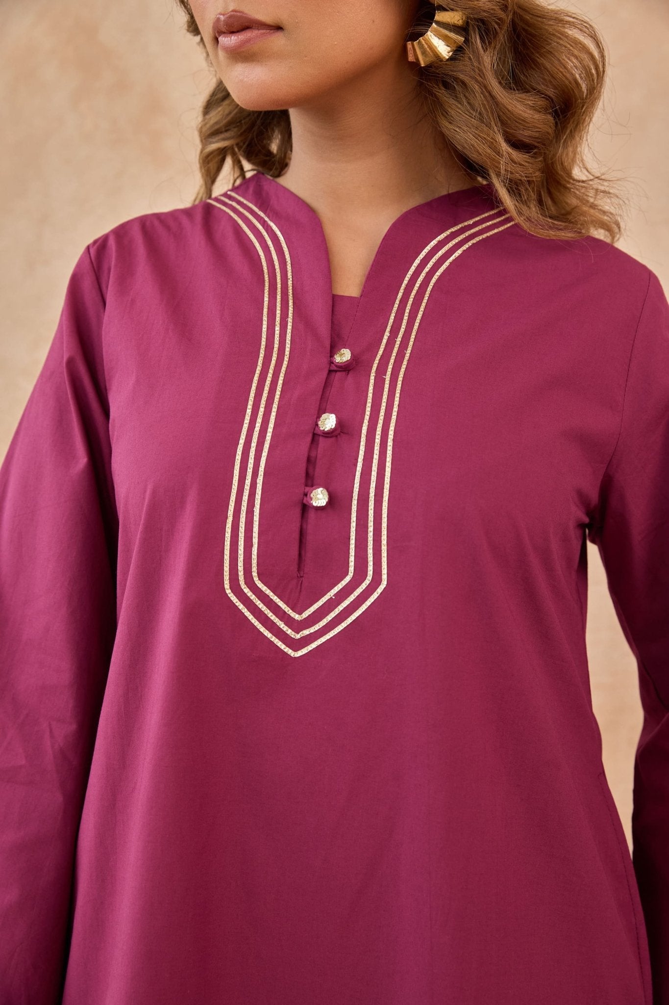 Wine Magenta Gota Piped Farsi Salwar Co-ord Set - Tara-C-Tara