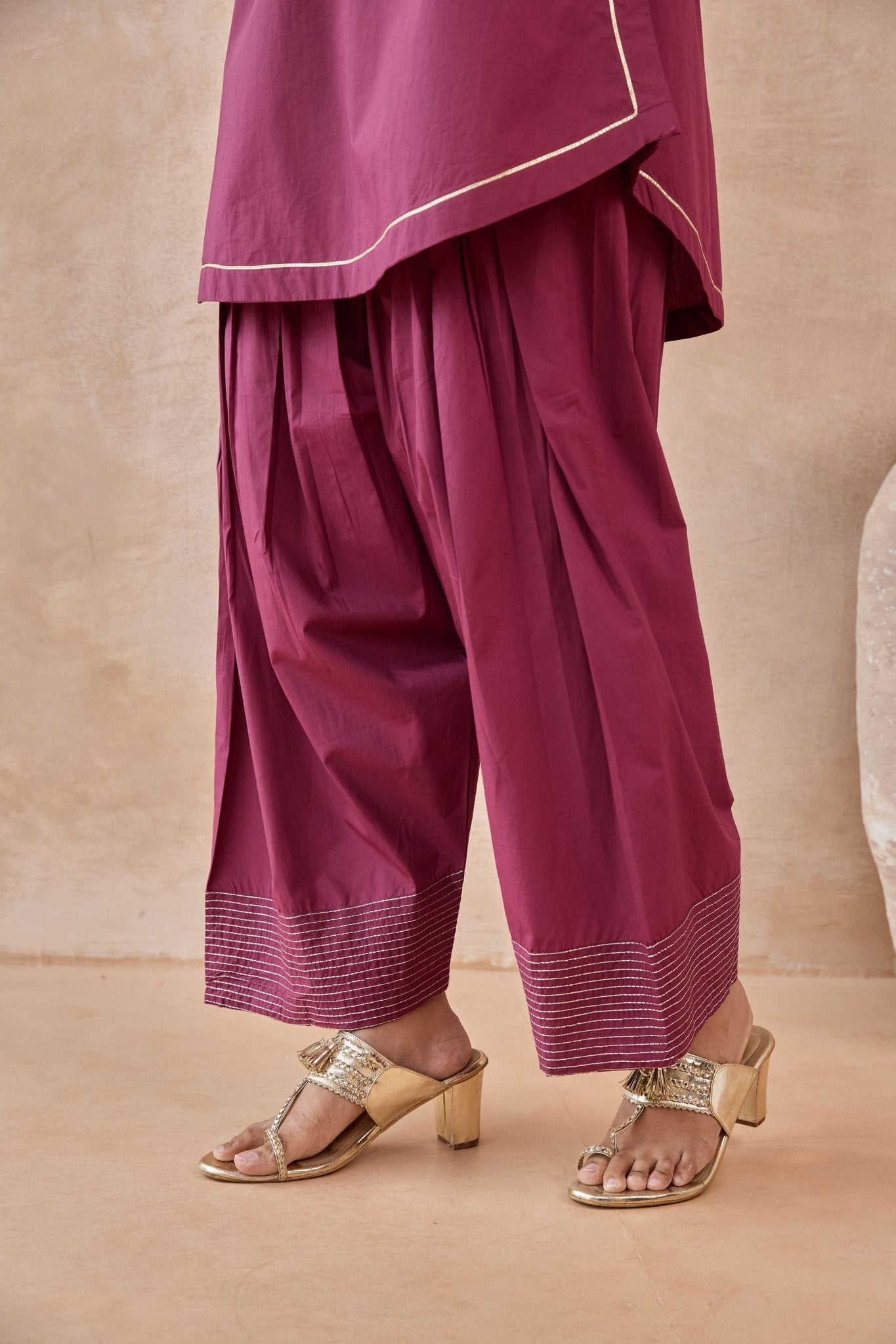 Wine Magenta Gota Piped Farsi Salwar Co-ord Set - Tara-C-Tara