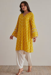 Yellow Bandhej Hand Tie Dye Coord Set With Salwar - Tara - C - Tara