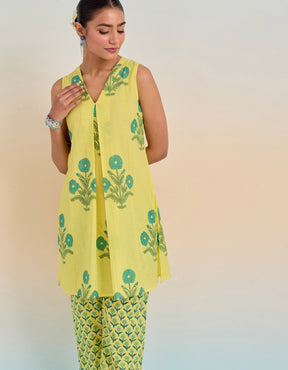 YELLOW COTTON HAND BLOCK PRINTED COORD SET - Tara - C - Tara