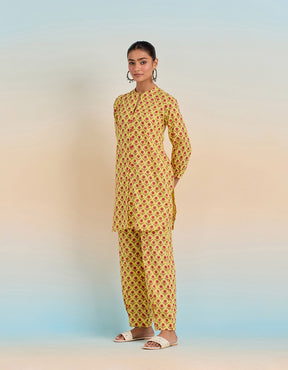 Yellow floral Booti Hand Block Printed Co - ord Set - Tara - C - Tara