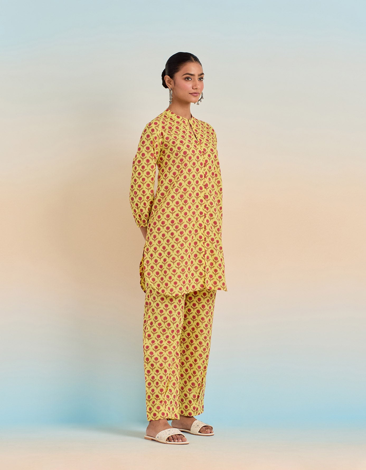 Yellow floral Booti Hand Block Printed Co - ord Set - Tara - C - Tara