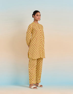 Yellow floral Booti Hand Block Printed Co - ord Set - Tara - C - Tara