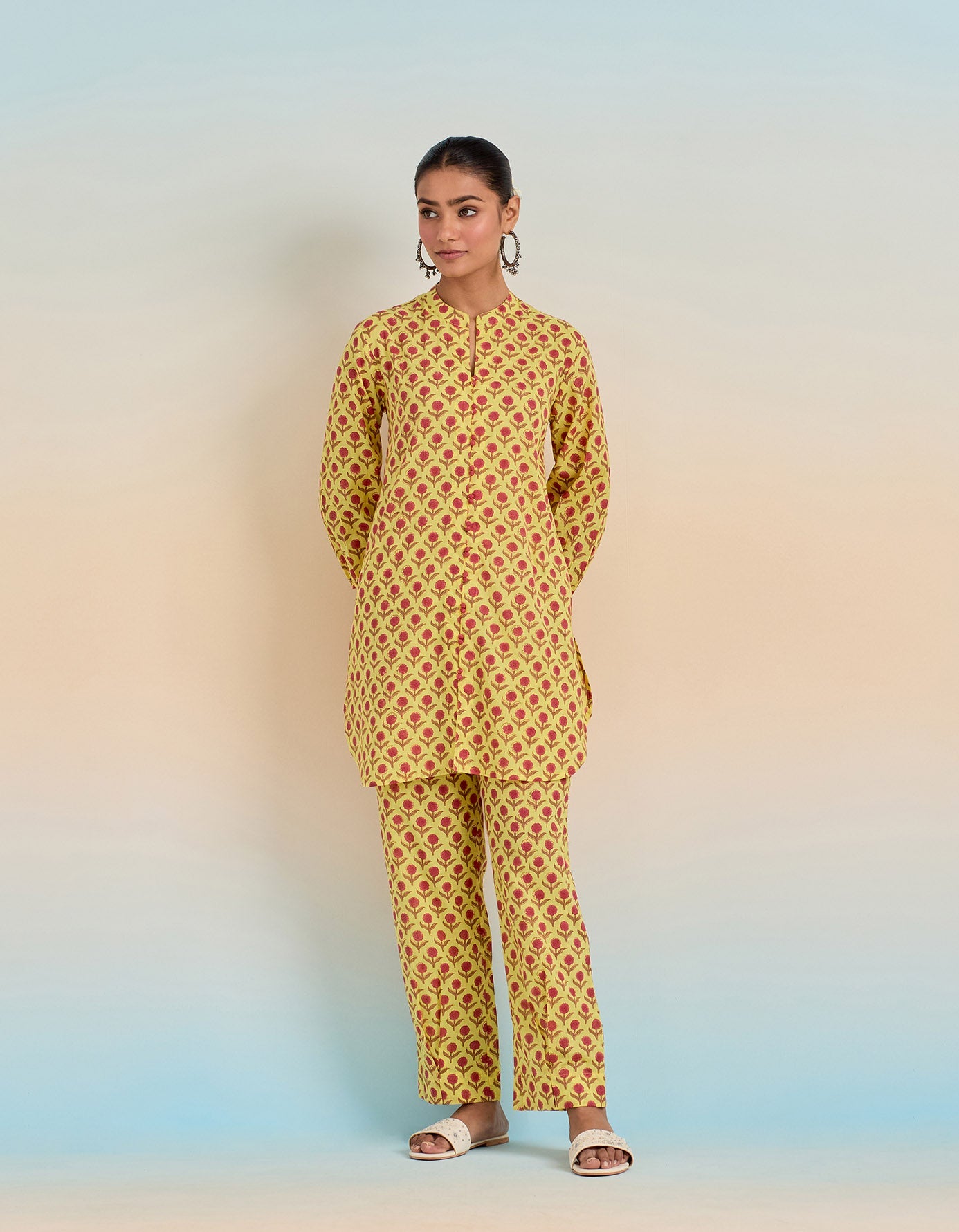 Yellow floral Booti Hand Block Printed Co - ord Set - Tara - C - Tara