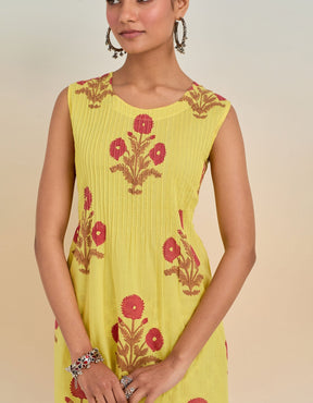 YELLOW FLORAL HAND BLOCK PRINTED COORD SET - Tara - C - Tara