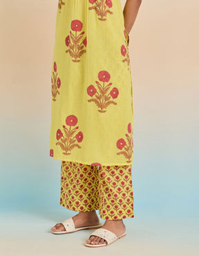 YELLOW FLORAL HAND BLOCK PRINTED COORD SET - Tara - C - Tara