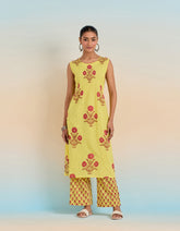 YELLOW FLORAL HAND BLOCK PRINTED COORD SET - Tara - C - Tara