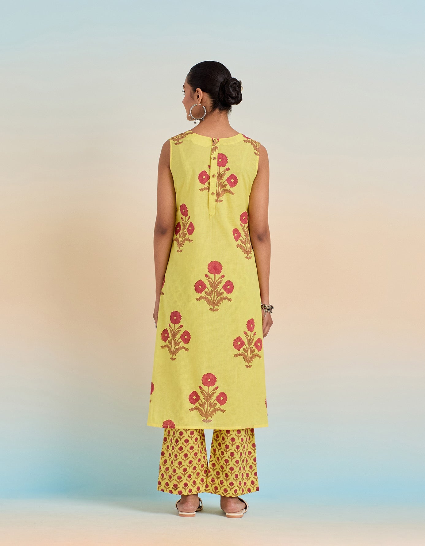 YELLOW FLORAL HAND BLOCK PRINTED COORD SET - Tara - C - Tara