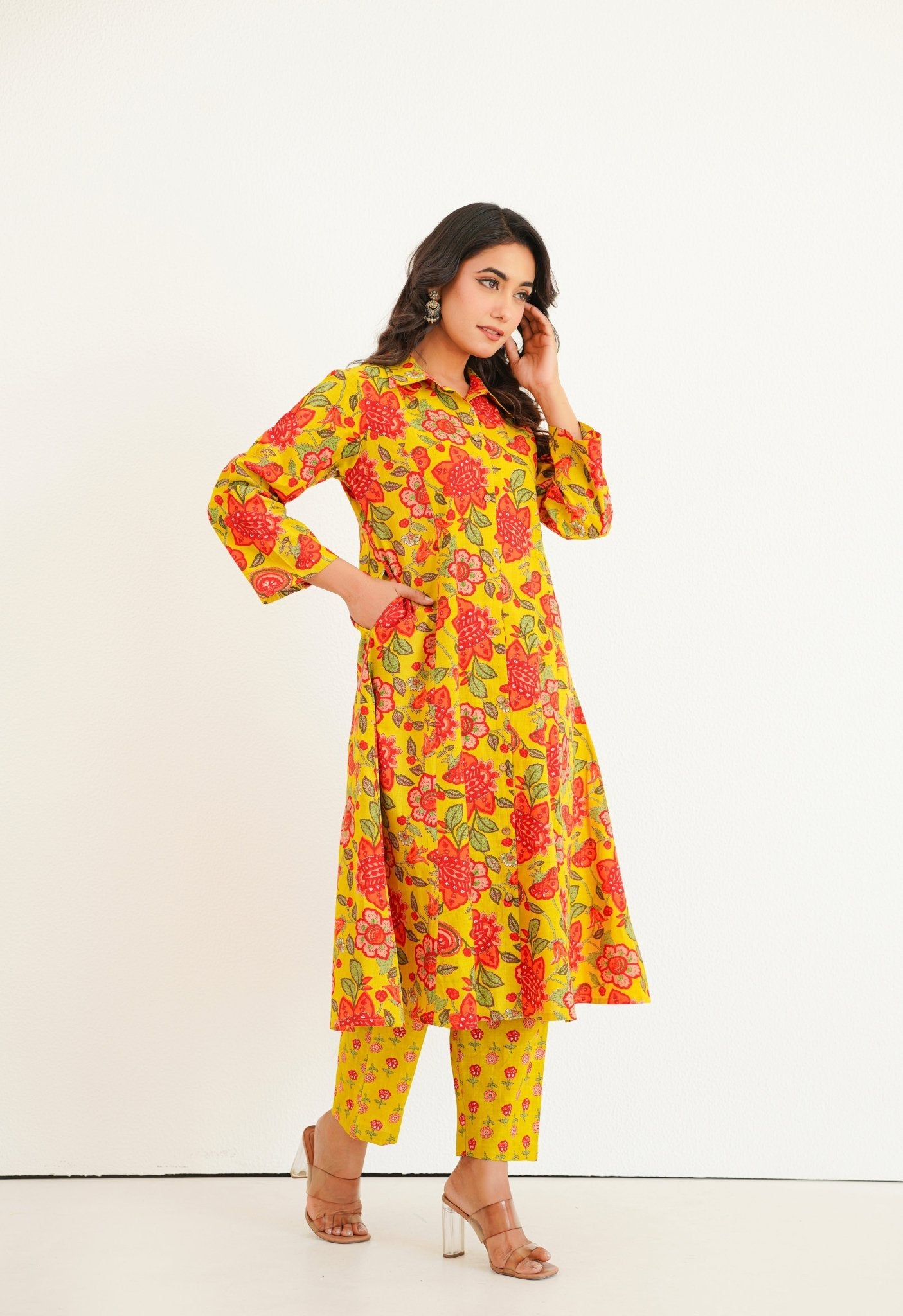 Yellow Floral Printed Co - Ord Set - Tara - C - Tara