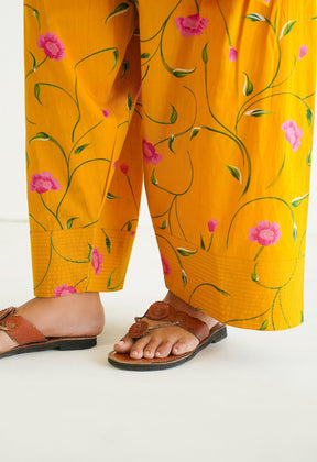 YELLOW FLORAL PRINTED CO - ORD SET WITH FARSI SALWAR PANTS - Tara - C - Tara