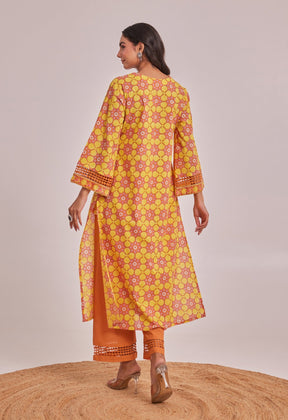 Yellow Geometrical Hand Block Printed Coord Set - Tara - C - Tara