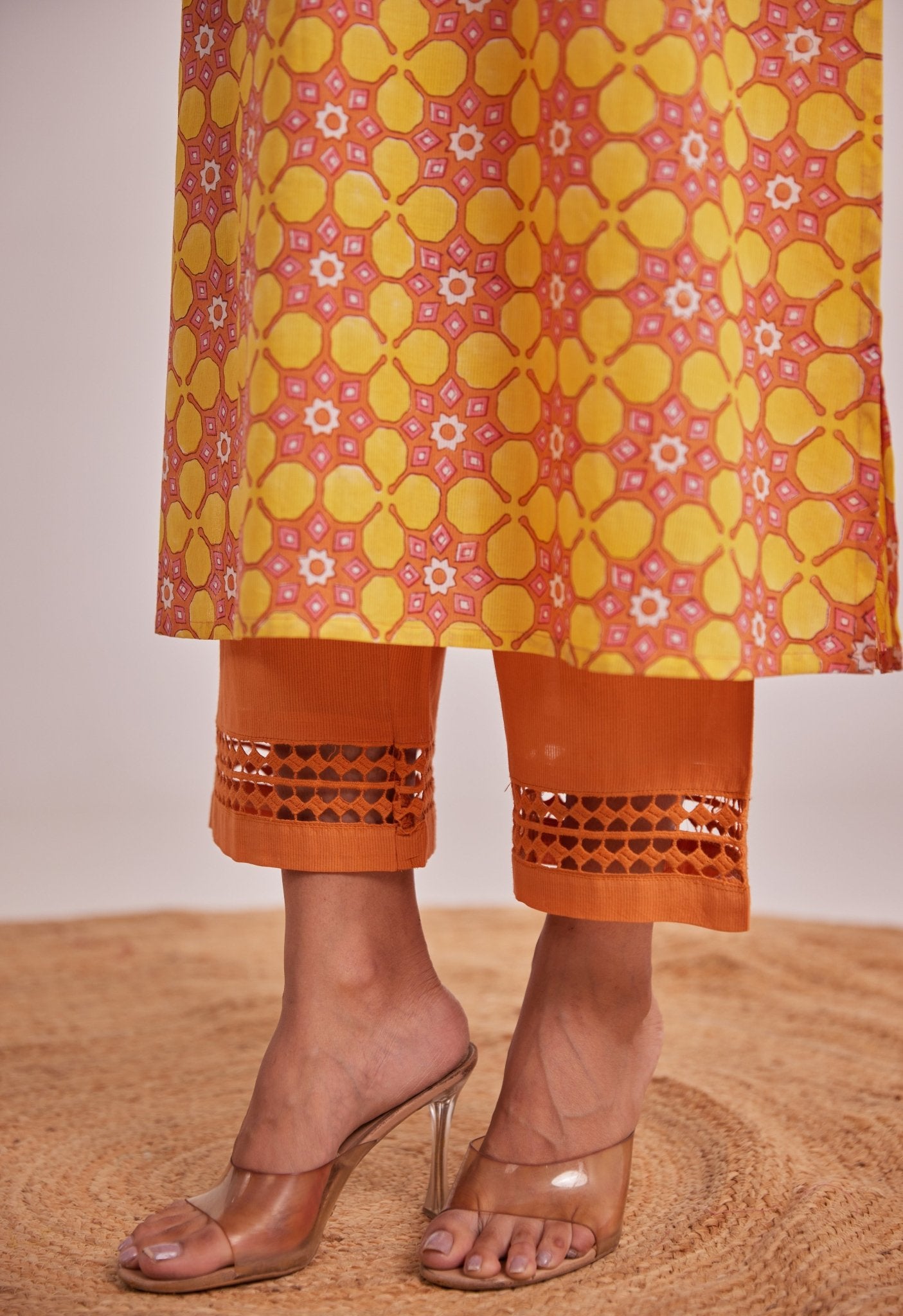 Yellow Geometrical Hand Block Printed Coord Set - Tara - C - Tara