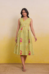 Yellow Gingham Floral Dress - Tara - C - Tara