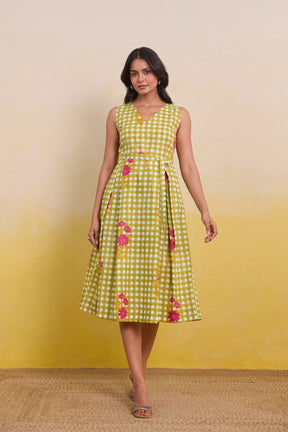 Yellow Gingham Floral Dress - Tara - C - Tara