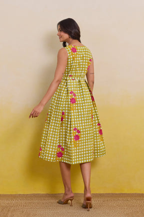 Yellow Gingham Floral Dress - Tara - C - Tara