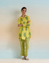 YELLOW GREEN FLORAL HAND BLOCK PRINTED COORD SET - Tara - C - Tara