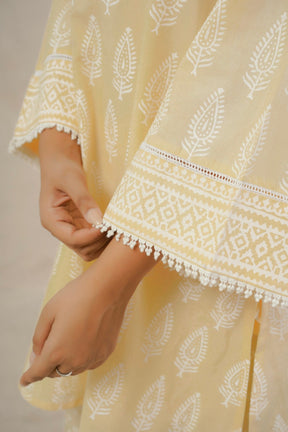Yellow Ochre White Khari hand Block Printed Coordset - Tara - C - Tara