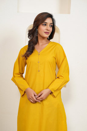 Yellow Premium Cotton Long Kurta - Tara - C - Tara