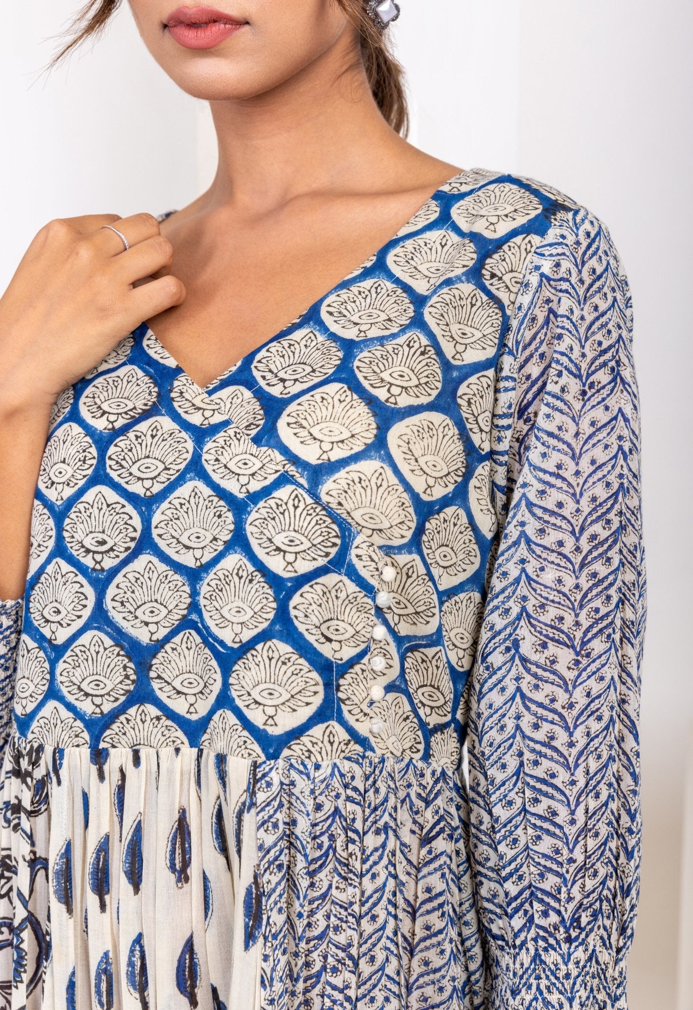 Bagru Hand Block Printed Calf Length Dress - Tara-C-Tara