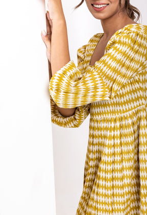 Bagru Hand Block Printed Calf Length Dress - Tara-C-Tara
