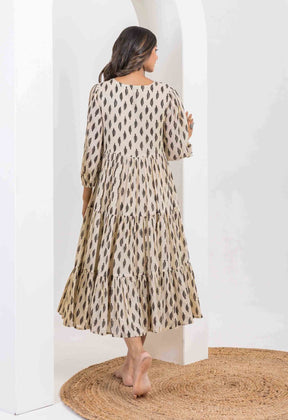 Bagru hand Block Printed Tiered Dress - Tara-C-Tara