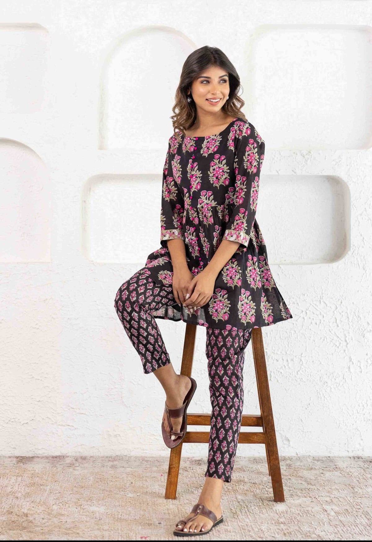 Black Floral Printed Co-ord Set - Tara-C-Tara