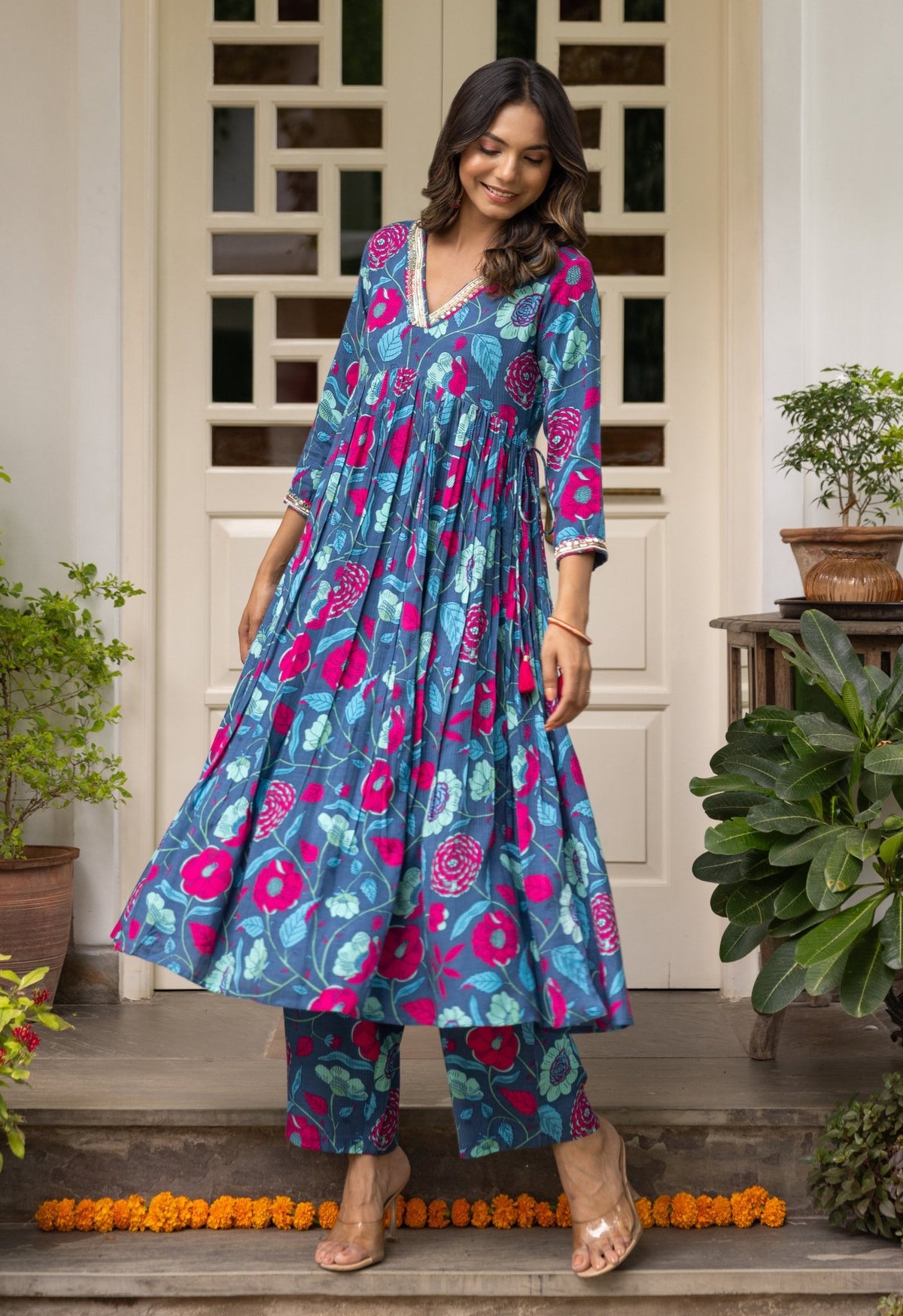 Buy Floral Round Neck Printed Indian Kurti Tunic Online for Women in USA