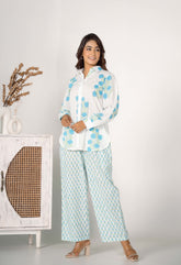 Blue Rose Hand Block Printed Floral Co-ord Set (2pc) - Tara-C-Tara