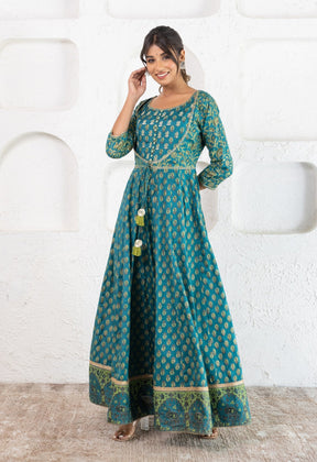 floral booti Printed Long Dress With Doriya Dupatta (2pc Set) - Tara-C-Tara