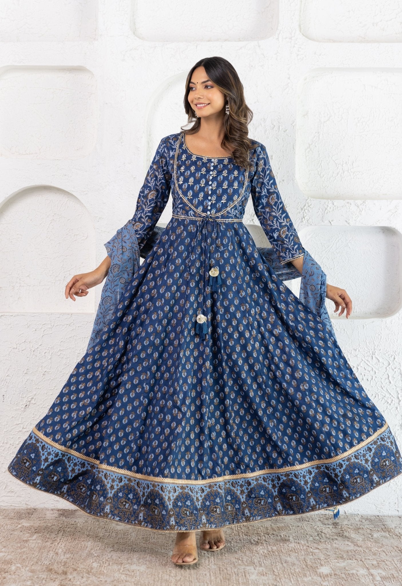 Bandhini Chiffon Anarkali Long Gown/Dress with Hip Belt –  siyarasfashionhouse
