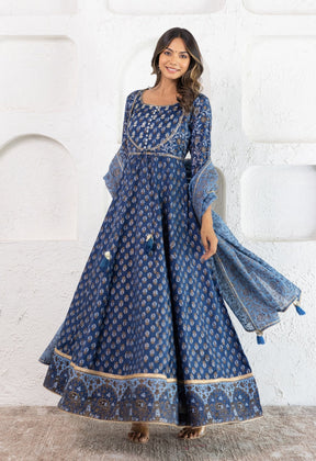 floral booti Printed Long Dress With Doriya Dupatta (2pc Set) - Tara-C-Tara