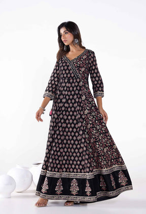 Floral Buti Printed long Anarkali dress With Pants and Printed Doriya Dupatta (3pc Set) - Tara-C-Tara