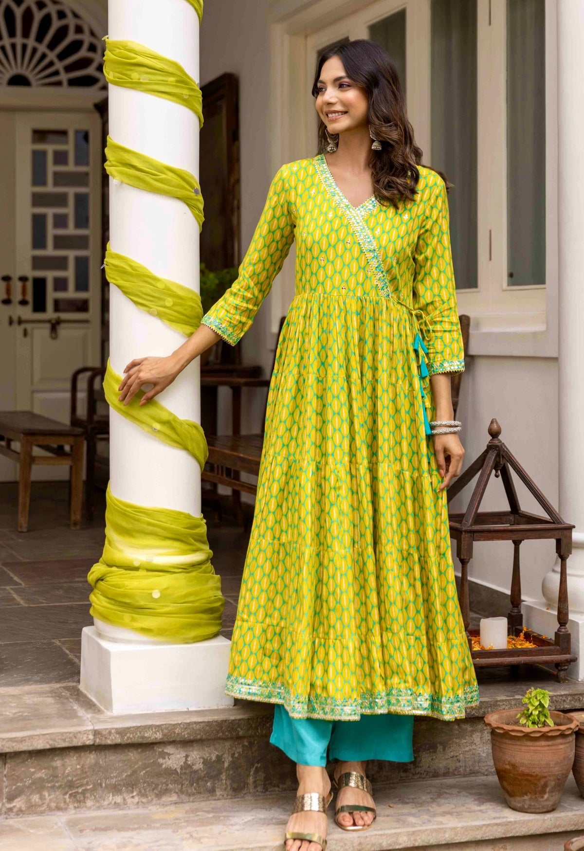 Amazon.com: Mustard plain Cotton Silk Long Gown Dress Anarkali & Floral  Organza Dupatta woman Party Dress 427u (s) : Clothing, Shoes & Jewelry