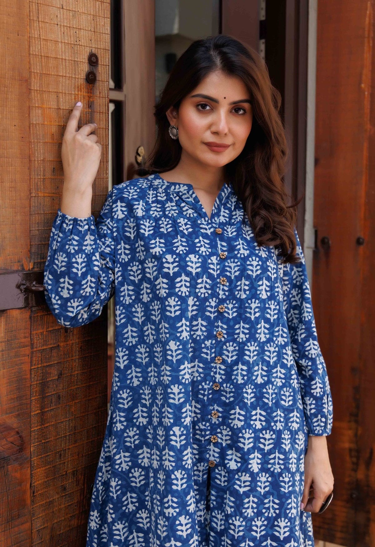 Blue Indigo Printed Work Straight Kurti Pant & Dupatta Women Salwar Kameez  Dress | eBay