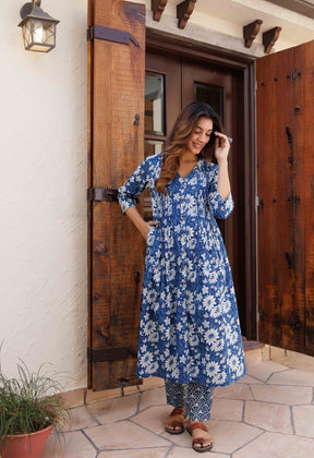 Indigo Hand Block A-line Co- Ord Set - Tara-C-Tara