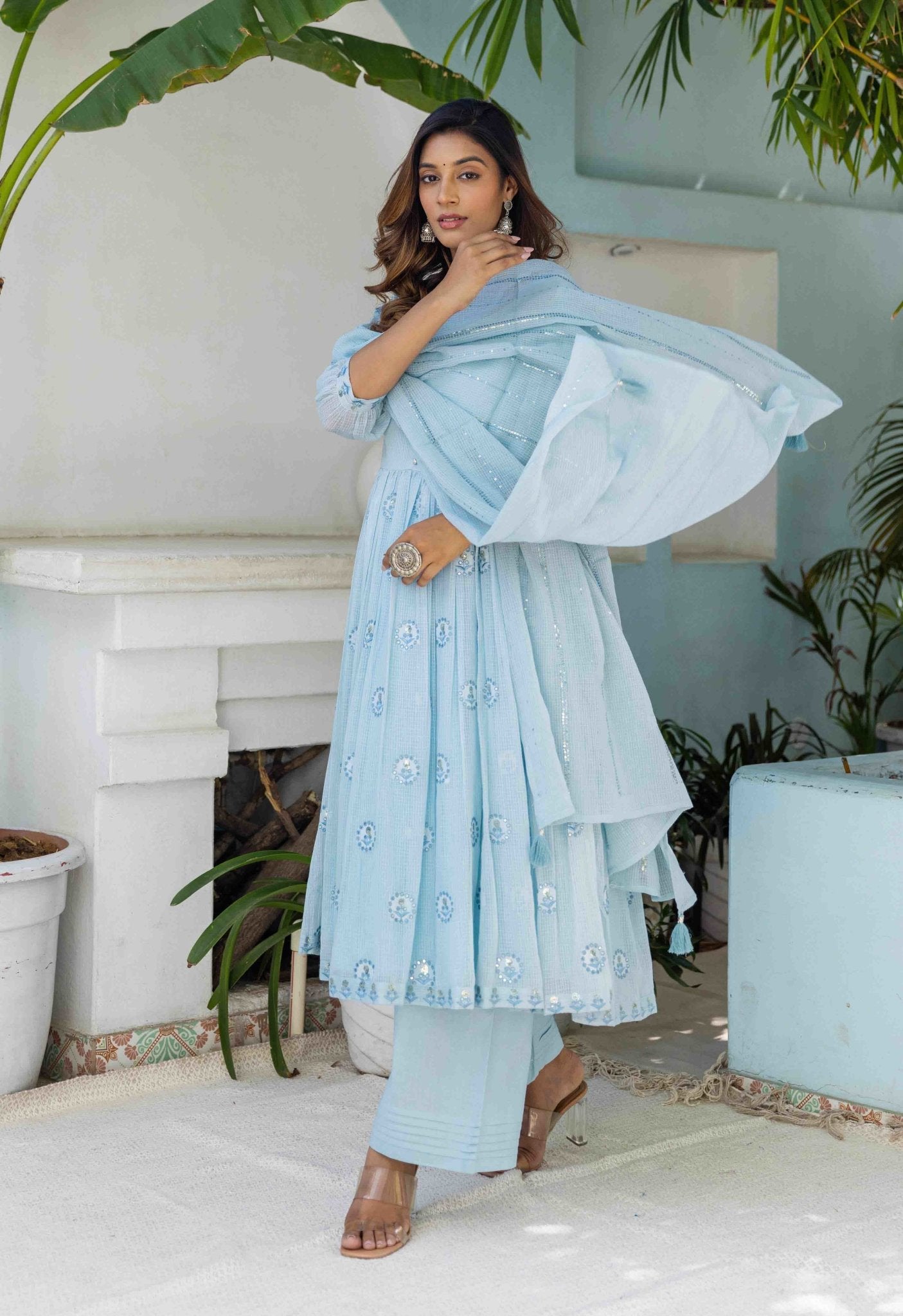 Sky Blue Cotton Kurta With Palazzo  Siyani Clothing India