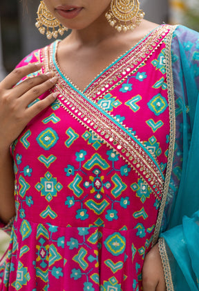 Patola Pink Anarkali Long dress with organza dupatta - Tara-C-Tara