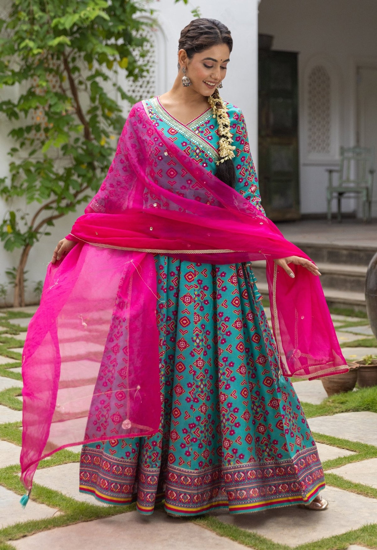 Buy Trendy Women Taffeta SIlk Ethnic Gown, Pant with Dupatta Online In  India At Discounted Prices