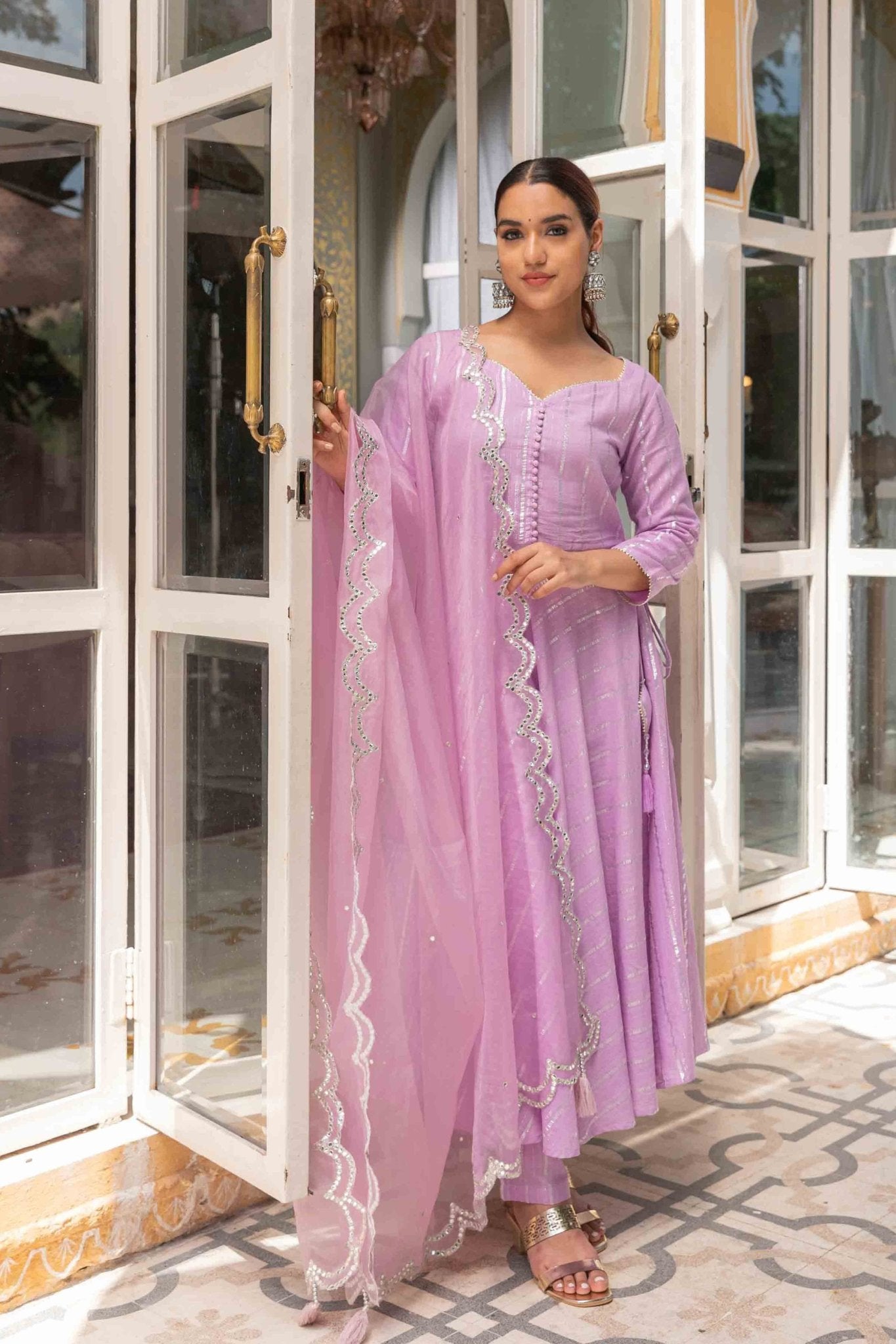 Periwinkle cotton lurex suit set - Tara-C-Tara