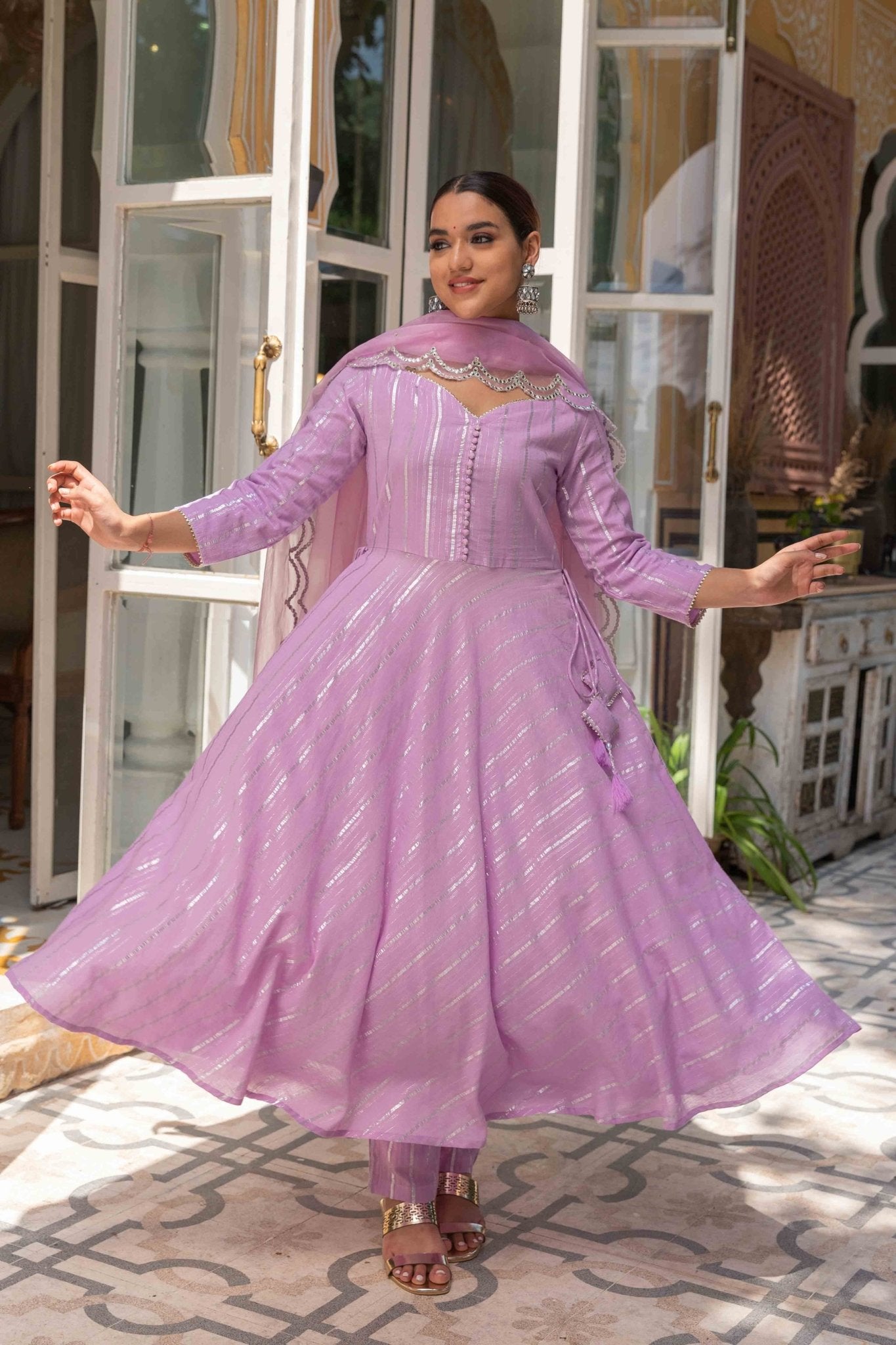 Periwinkle cotton lurex suit set - Tara-C-Tara