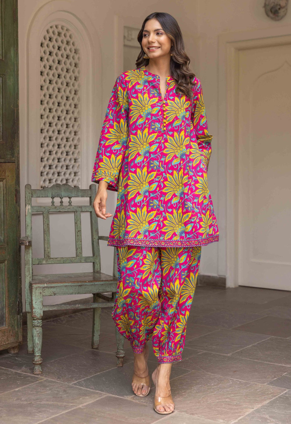 Yellow-Colored Kurtique Co Ord Set