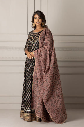 Plus Size Nargis Anarkali Dress Dupatta Set - Black - Tara-C-Tara