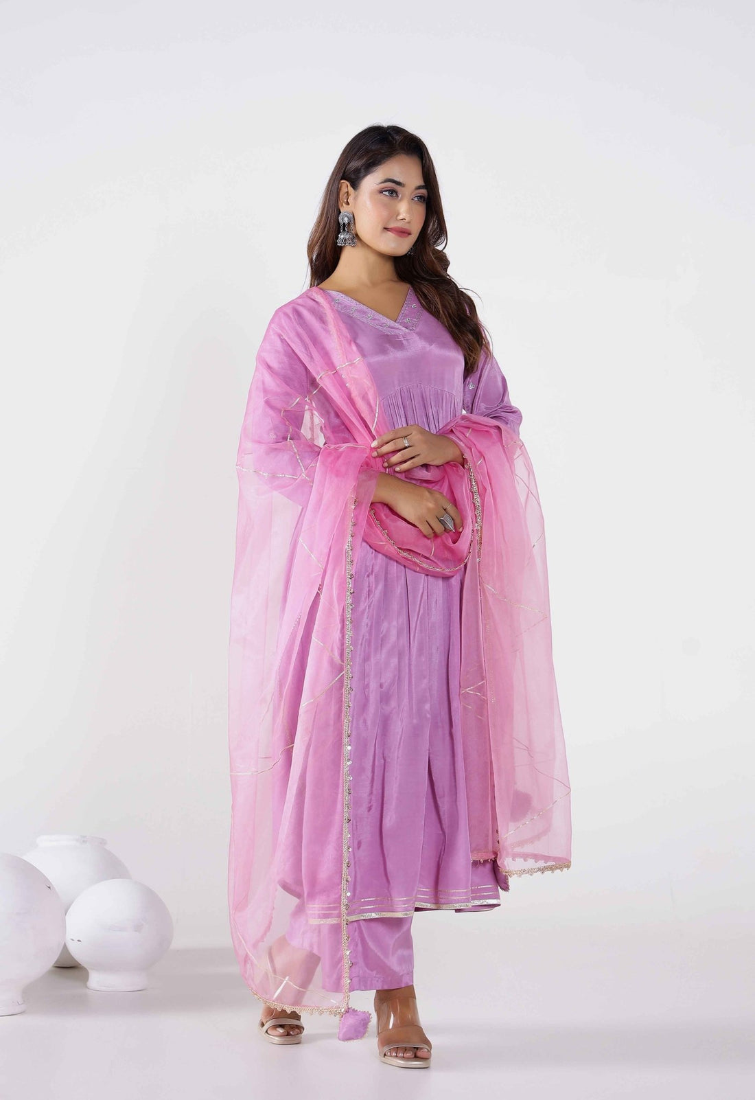 Tara Purple Girls Choga Style Kurta & Palazzo Set